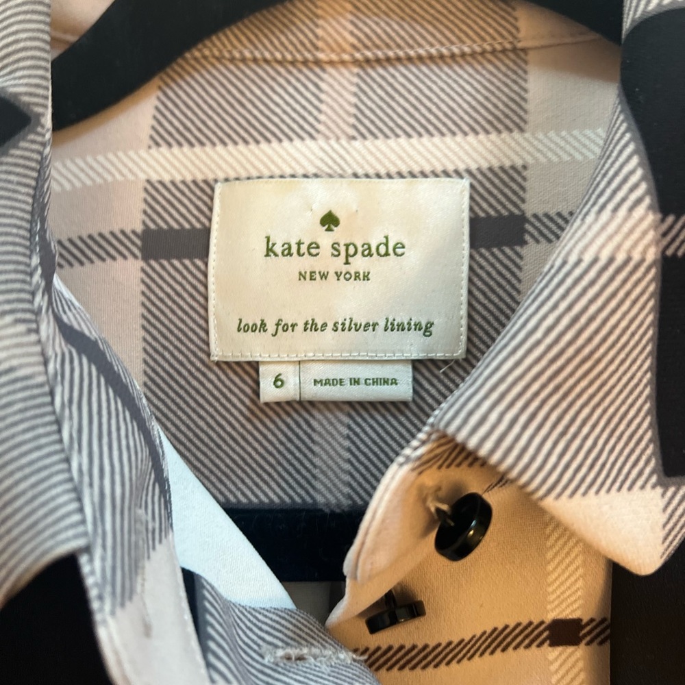 kate spade Black and Tan Plaid Long Sleeve Shirt Dress with Bow - Picture 4 of 7